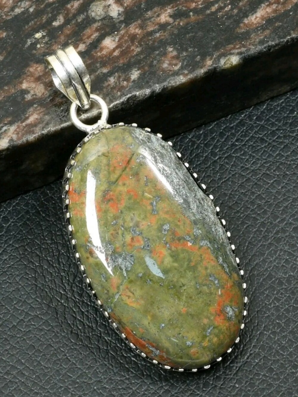 Unakite Gemstone Jewelry 925 Sterling Silver Handmade Pendant Necklace